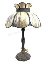 Antique Slag Glass Candlestick Style Table Lamp