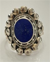 PRETTY ORNATE STERLING SILVER BLUE LAPIS RING
