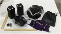 Lot of 2 headphones, crown royal mask, 2 speakers