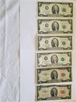 Lot Of 6 Various $2 Bills