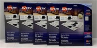 5 Packs of Avery Matt White Tickets - NEW $75