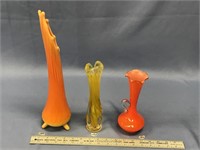 Lot with 3, glass vases    (k 58)