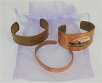 3 Copper Cuff Bracelets