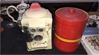Two vintage cookie jars including a wall phone,