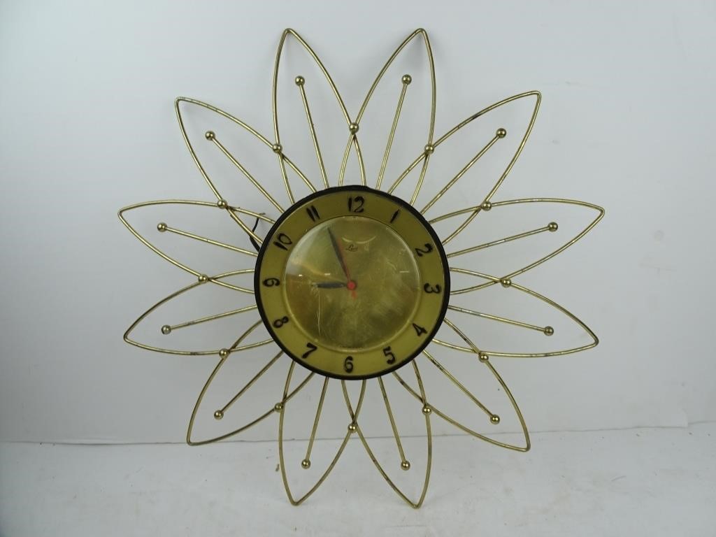 Vintage Lux Sunburst Electric Wall Clock 20"