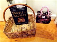 ART GLASS PURSE, BASKET & HARD BACK BOOK