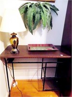 WIRE FRAME DESK, CHAIR W/LAMP ARTIFICIAL GREENERY
