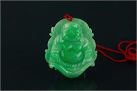 Chinese Green Jade Carved Buddha Pendant