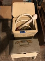 Assorted lot shower heads, step stool and tool box