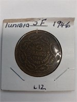 1946 TUNISIA 5 F  COIN ALUMINUM – BRONZE   GREAT
