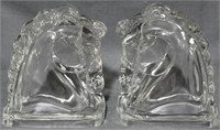 Pr Federal Glass Horse Bookends 6"