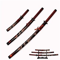 3pc Set Japanese Samurai Sword with Display Stand,