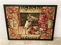 Antique Carriage Horse Hair Lap Blanket in Frame