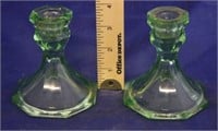 Pair of Green Glass Candle Holders (2pc)