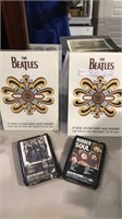 Two Beatles promo buttons and two Beatles eight