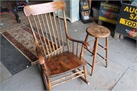 Wooden Rocking Chair & Wooden Stool