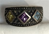 Sterling Silver Ring With Three Colored Stones