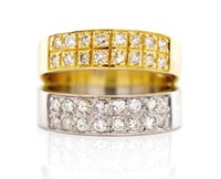 Vintage pave diamond and 18ct gold double ring