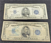 (2) 1934 $5 Silver Certificate Notes,