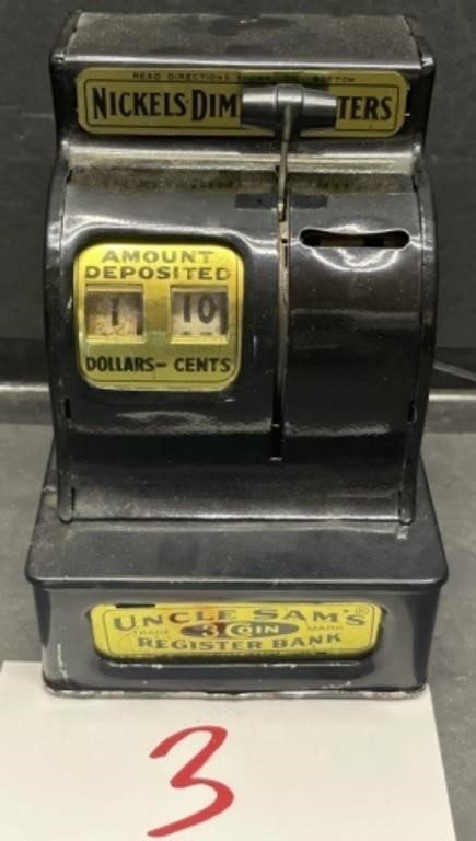 1930’s Black Uncle Sam’s 3 Coin Register Bank