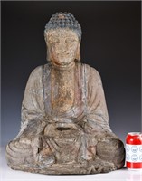 A Wood Carved Buddha, 19thC