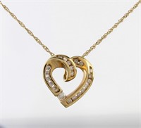 14K Yellow Gold Open Diamond Heart Pendant, Chain