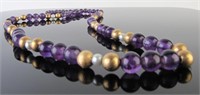 14K Yellow Gold Pearl, Amethyst Necklace
