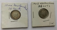 2 Newfoundland .10 Cent Coins-1944,1945