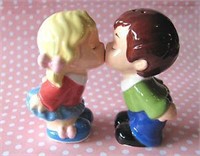 "Mwah!" Magnetic Salt & Pepper Shakers Kissing Boy