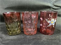 Antique Cranberry Glass Drinking Cups - Note