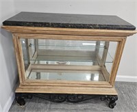 Glass, Polished Stone and Iron Display Cabinet