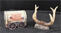 Tin Chuck Wagon & Resin Antlers