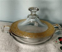 Vintage lidded bowl clear gold