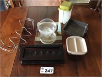 CANDLELITE HOLDER, TUPPERWARE, GLASS SHELVES,