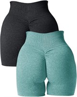 2 Piece Women Scrunch Seamless Workout Shorts-M