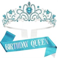 Birthday Queen Tiara and Sash set for Women, Blue