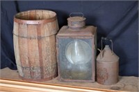 Kerosene Can, Hurricane Lamp, Nail Keg