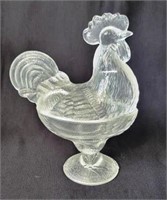 Clear Glass Rooster Candy Dish