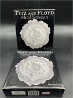 (2) Fitz & Floyd Peony Metal Snack Trays