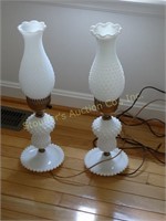 2 White hobnail lamps 20"H