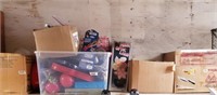 Shelf lot with toys, fiber optic lamp, book, hot w
