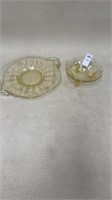 Yellow Depression glass bowl and plate