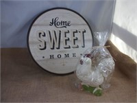 Round Home Sweet Home Sign/Chicken Candle - NEW