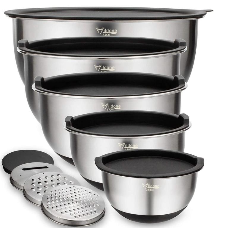 Wildone Mixing Bowls Set of 5, Stainless Steel Nes