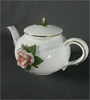 Teleflora Rose and Gold Trim Tea Pot