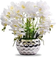 $124 Faux Orchid Artificial Flowers & Silver Vase,