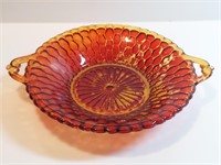 Indiana Honeycomb Open Handle Dish Amber Glass