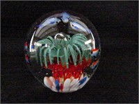 Glass Fish & Coral Paperweight 3.5"H x 3.5"DW