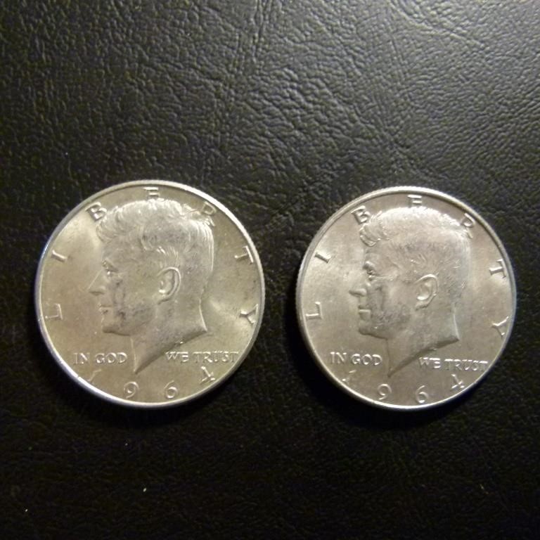 Silver 1964 American Kennedy Half Dollar Coins