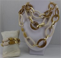 2 Chico's Gold & White Necklaces & 2 Bracelets